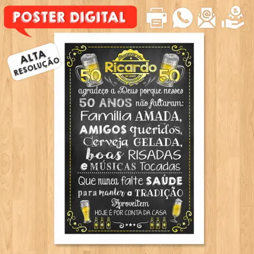 Arte Digital Chalkboard Poster Aniversário Festa no Boteco