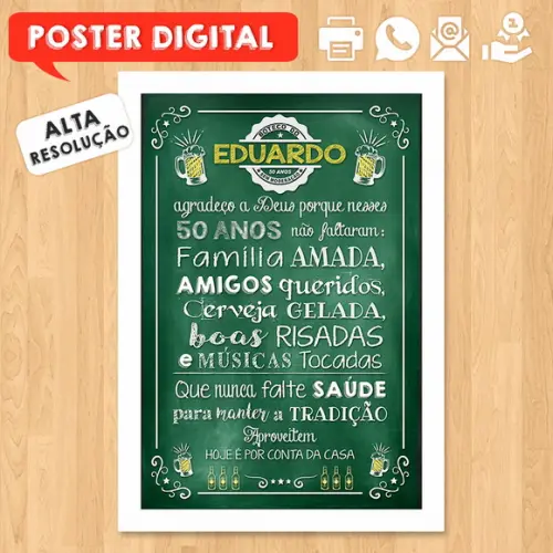 Arte Digital Chalkboard Poster Aniversário Festa no Boteco
