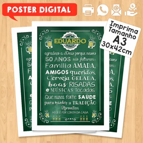 Arte Digital Chalkboard Poster Aniversário Festa no Boteco