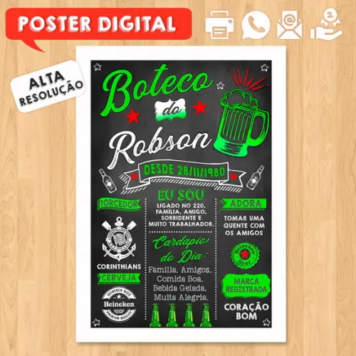 Arte Digital Chalkboard Poster Aniversário Festa no Boteco
