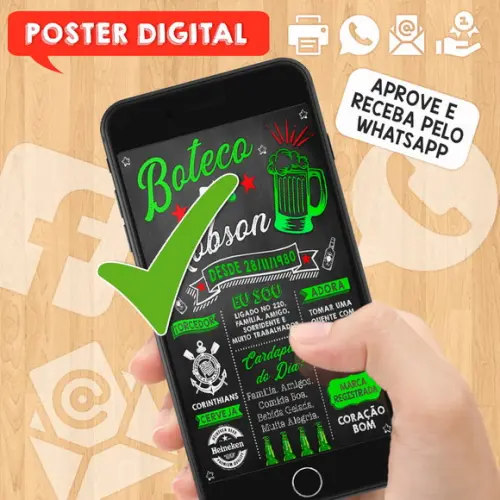Arte Digital Chalkboard Poster Aniversário Festa no Boteco