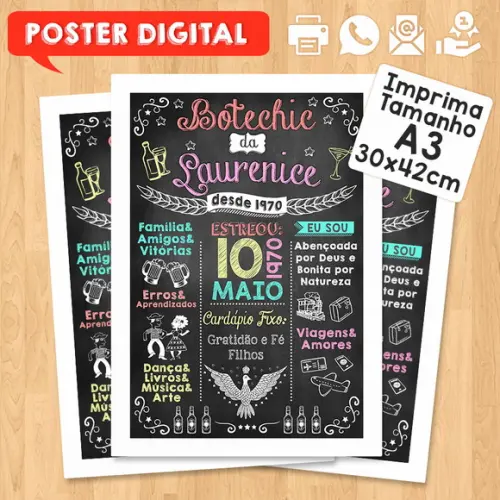 Arte Digital Chalkboard Poster Aniversário Festa no Boteco