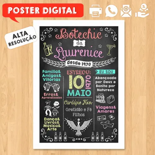 Arte Digital Chalkboard Poster Aniversário Festa no Boteco