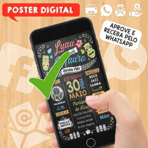 Arte Digital Chalkboard Poster Aniversário Luau do Mauro