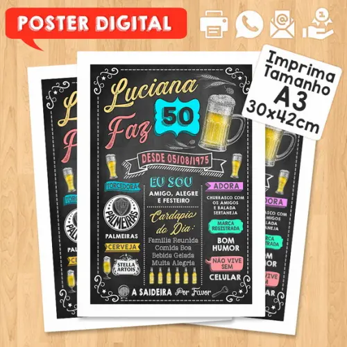 Arte Digital Chalkboard Poster Aniversário Luciana Faz 50