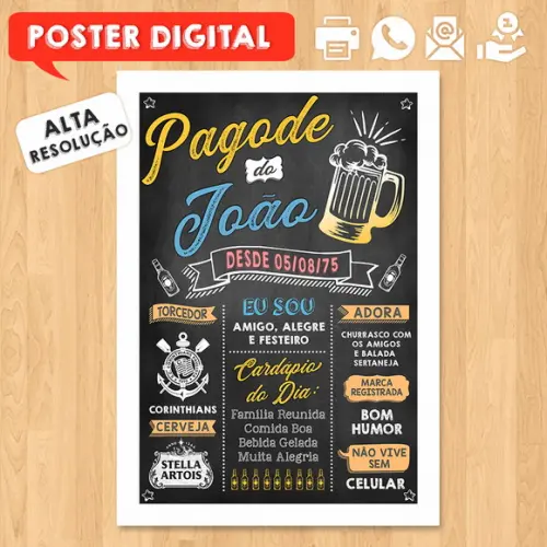 Arte Digital Chalkboard Poster Aniversário Pagode do João