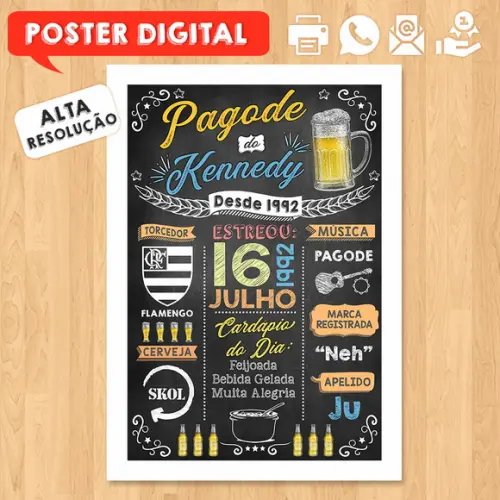 Arte Digital Chalkboard Poster Aniversário Pagode do Kennedy