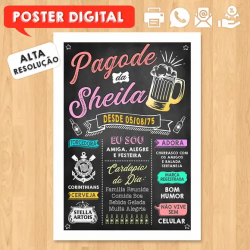 Arte Digital Chalkboard Poster Aniversário Pagode do Sheila