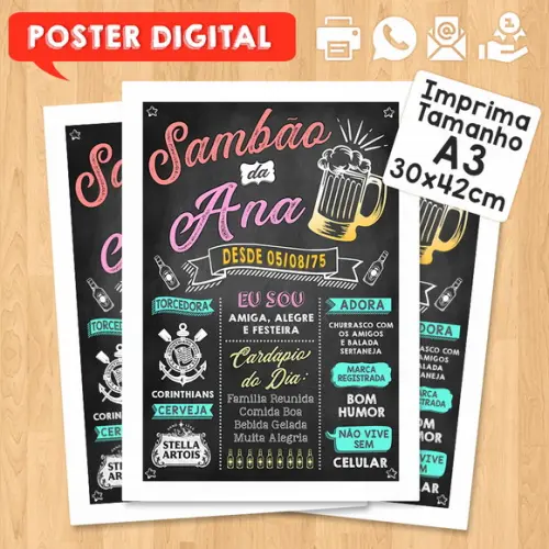 Arte Digital Chalkboard Poster Aniversário Sambão da Ana