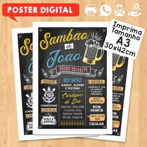 Arte Digital Chalkboard Poster Aniversário Sambão do João