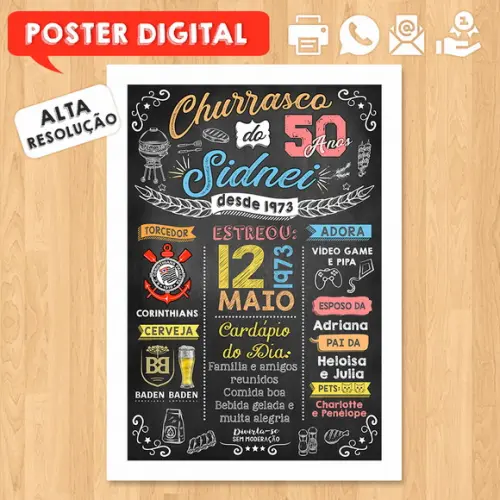 Arte Digital Chalkboard Poster Aniversário Tema Churrasco