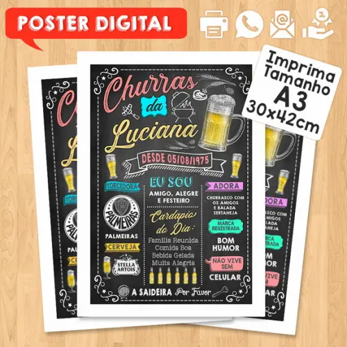 Arte Digital Chalkboard Poster Aniversário Tema Churrasco
