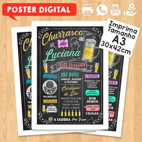 Arte Digital Chalkboard Poster Aniversário Tema Churrasco