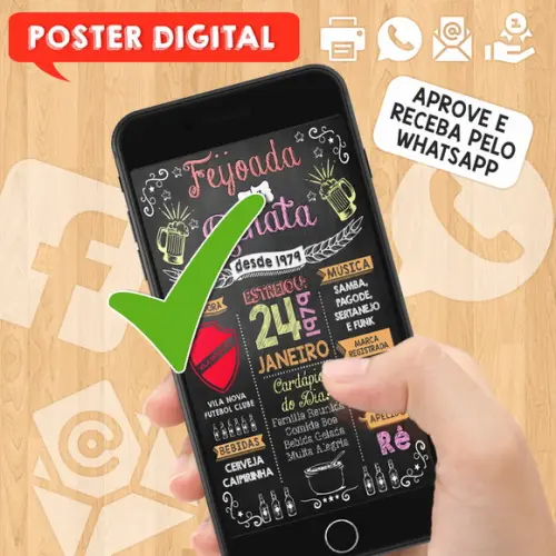 Arte Digital Chalkboard Poster Aniversário Tema Feijoada