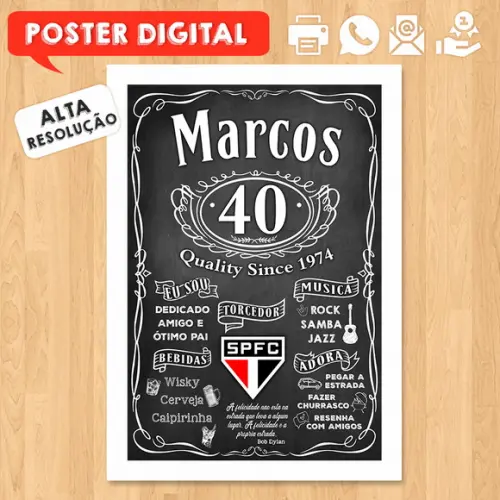 Arte Digital Chalkboard Poster Aniversário Whisky Jack D