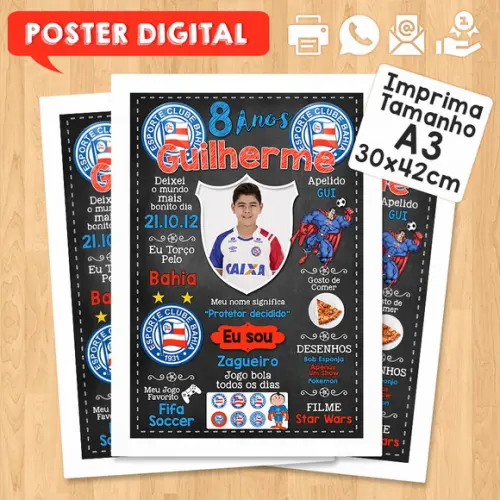 Arte Digital Chalkboard Times de Futebol A3 30x42cm com Foto