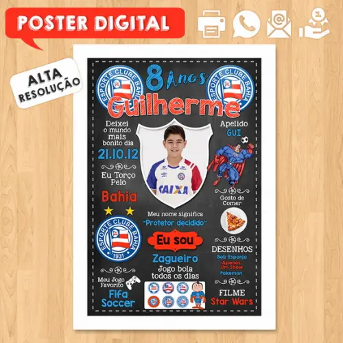 Arte Digital Chalkboard Times de Futebol A3 30x42cm com Foto