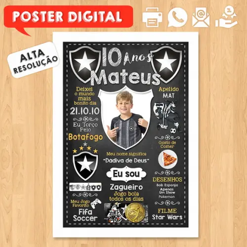 Arte Digital Chalkboard Times de Futebol A3 30x42cm com Foto