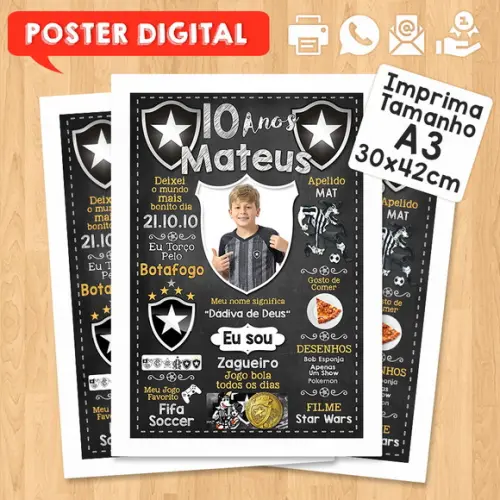 Arte Digital Chalkboard Times de Futebol A3 30x42cm com Foto