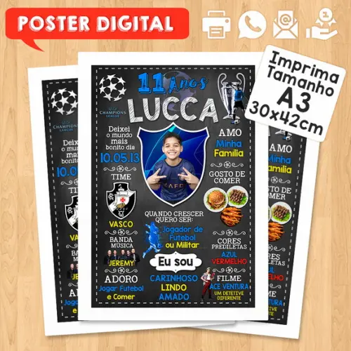 Arte Digital Chalkboard Times de Futebol A3 30x42cm com Foto