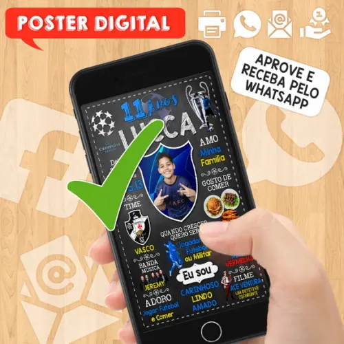Arte Digital Chalkboard Times de Futebol A3 30x42cm com Foto
