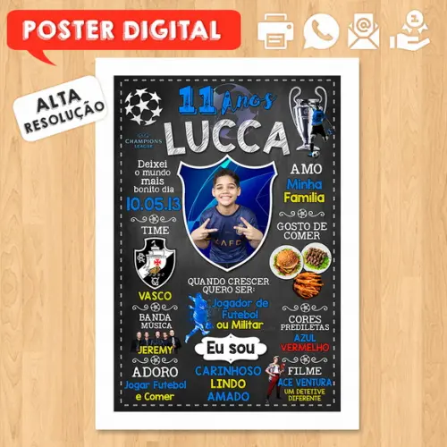 Arte Digital Chalkboard Times de Futebol A3 30x42cm com Foto