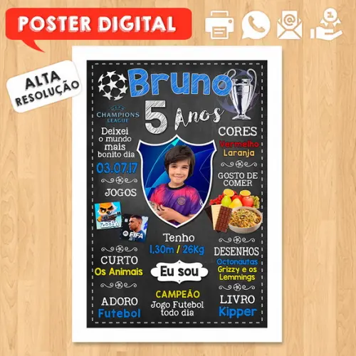 Arte Digital Chalkboard Times de Futebol A3 30x42cm com Foto