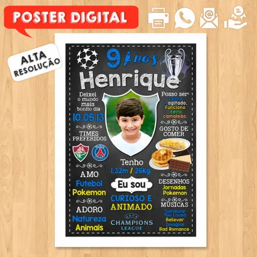 Arte Digital Chalkboard Times de Futebol A3 30x42cm com Foto