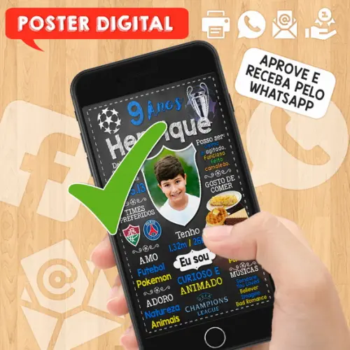Arte Digital Chalkboard Times de Futebol A3 30x42cm com Foto