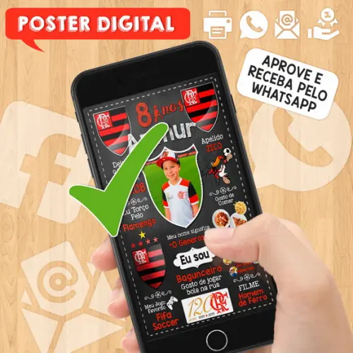 Arte Digital Chalkboard Times de Futebol A3 30x42cm com Foto