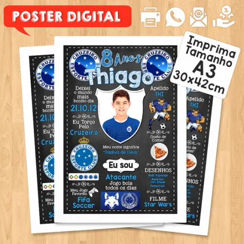 Arte Digital Chalkboard Times de Futebol A3 30x42cm com Foto