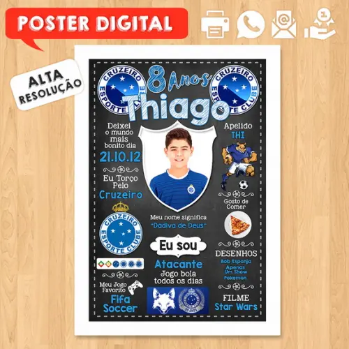 Arte Digital Chalkboard Times de Futebol A3 30x42cm com Foto
