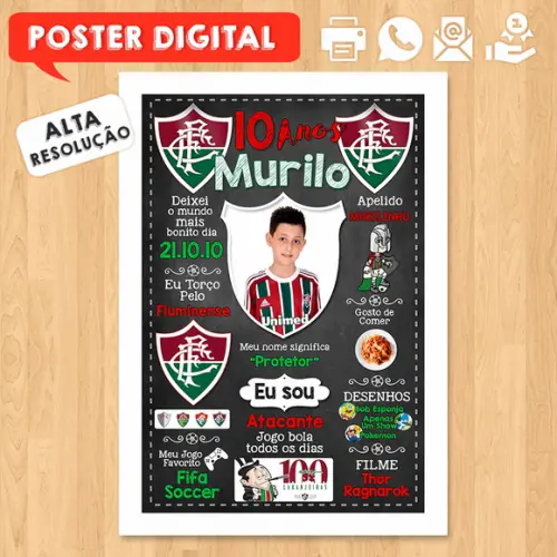 Arte Digital Chalkboard Times de Futebol A3 30x42cm com Foto