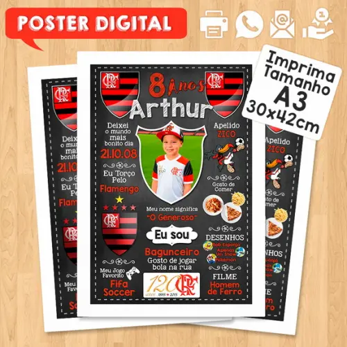 Arte Digital Chalkboard Times de Futebol A3 30x42cm com Foto