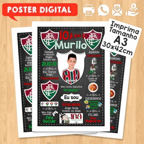 Arte Digital Chalkboard Times de Futebol A3 30x42cm com Foto