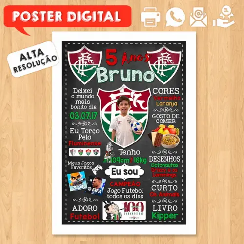 Arte Digital Chalkboard Times de Futebol A3 30x42cm com Foto