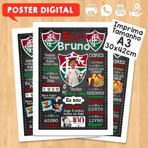 Arte Digital Chalkboard Times de Futebol A3 30x42cm com Foto