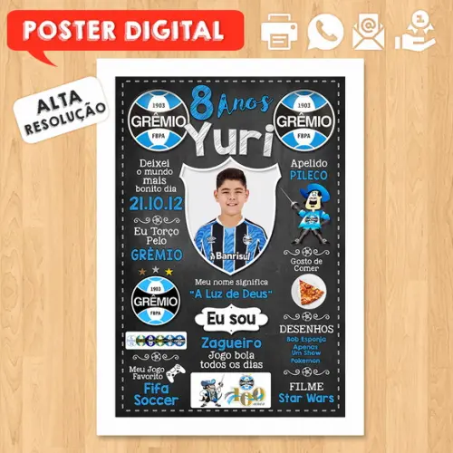 Arte Digital Chalkboard Times de Futebol A3 30x42cm com Foto