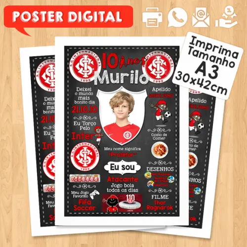 Arte Digital Chalkboard Times de Futebol A3 30x42cm com Foto