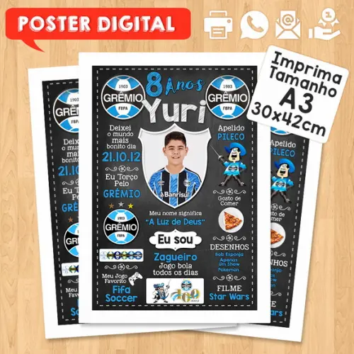 Arte Digital Chalkboard Times de Futebol A3 30x42cm com Foto
