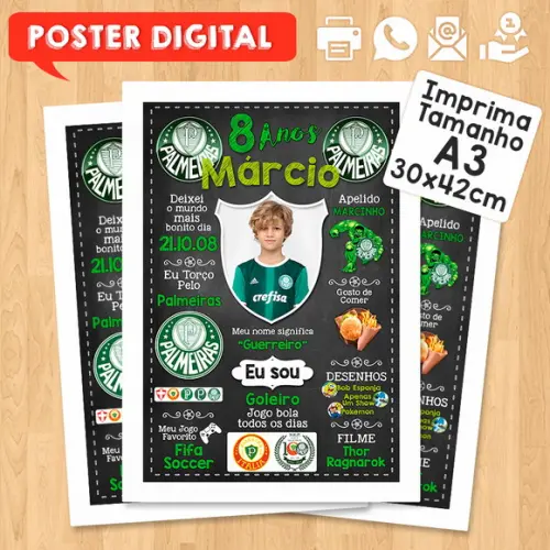 Arte Digital Chalkboard Times de Futebol A3 30x42cm com Foto