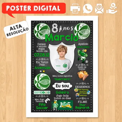 Arte Digital Chalkboard Times de Futebol A3 30x42cm com Foto
