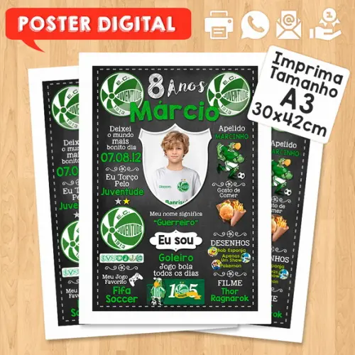 Arte Digital Chalkboard Times de Futebol A3 30x42cm com Foto