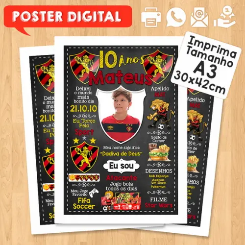 Arte Digital Chalkboard Times de Futebol A3 30x42cm com Foto