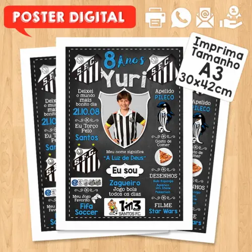 Arte Digital Chalkboard Times de Futebol A3 30x42cm com Foto