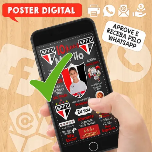 Arte Digital Chalkboard Times de Futebol A3 30x42cm com Foto
