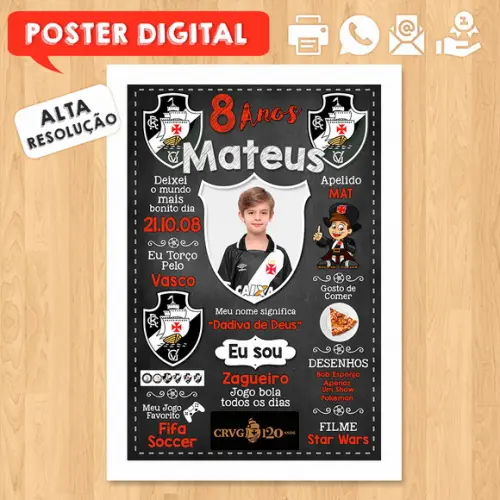 Arte Digital Chalkboard Times de Futebol A3 30x42cm com Foto