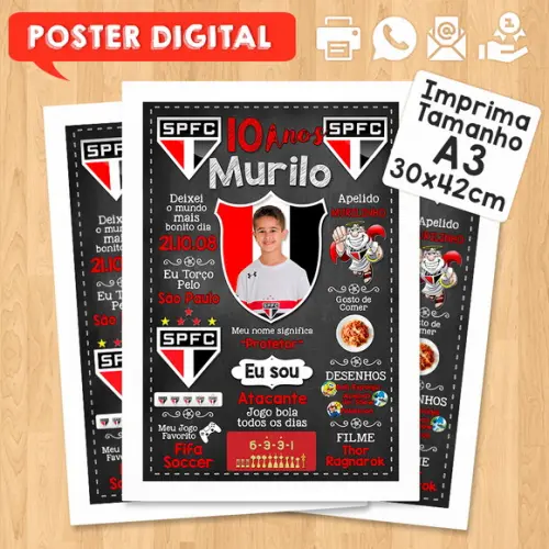 Arte Digital Chalkboard Times de Futebol A3 30x42cm com Foto