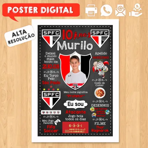 Arte Digital Chalkboard Times de Futebol A3 30x42cm com Foto