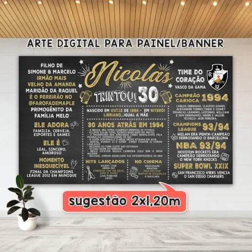 Arte Digital Painel Chalk Aniversário 15 30 40 50 60 Anos